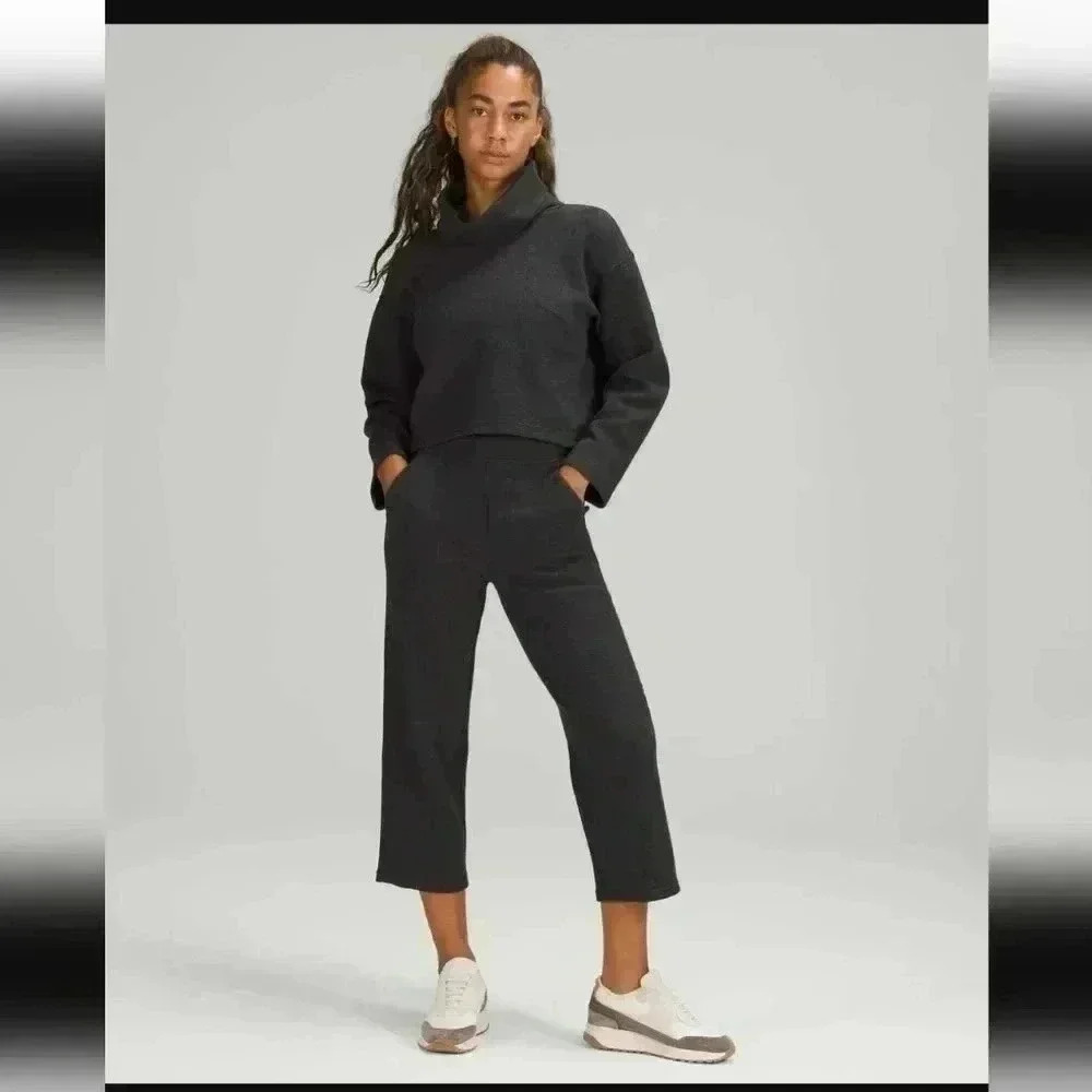 Lululemon Ribbed Straight Leg Super-High-Rise Crop 23" Heathered Black